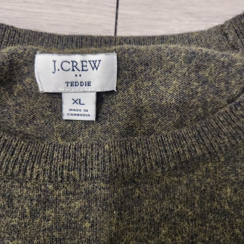 J. Crew Heathered Olive Crew Neck Sweater - Picture 2 of 2